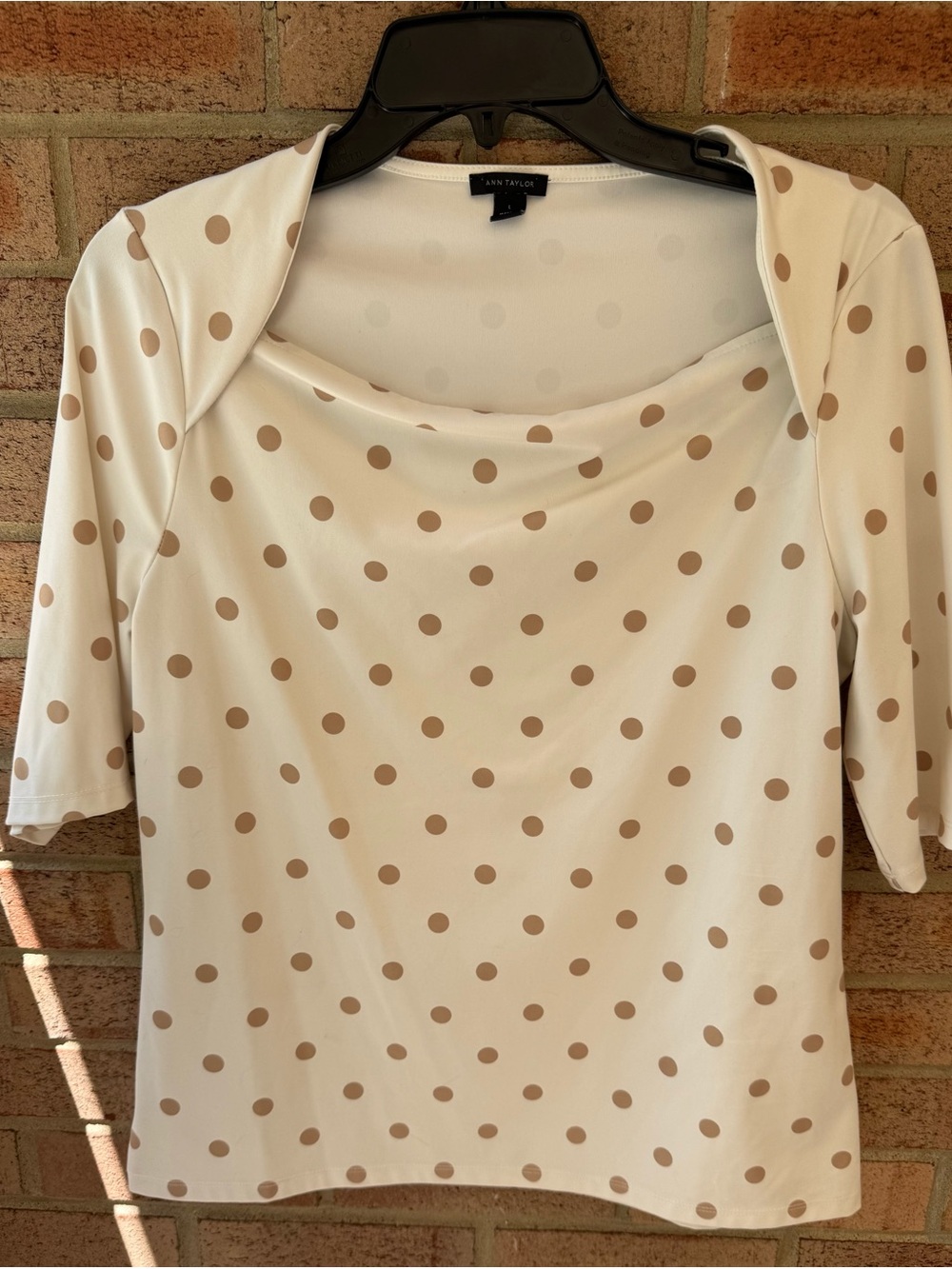 Ann Taylor Cream Top with Tan Polka Dots